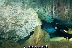 sidemount diving thorugh the cave system of Dos Ojos, Qui... by Antonio Venturelli 
